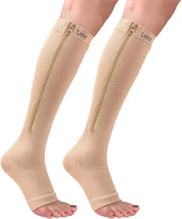 Meia de Alta Compressão Com Ziper Sem Ponteira Para Varizes, Inchaço, Trombose e Má Circulação, Alivia Peso nas Pernas