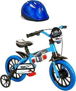 Bicicleta Criança De 3 A 5 Anos Aro 12 Menino Veloz Com Capacete Azul Nathor
