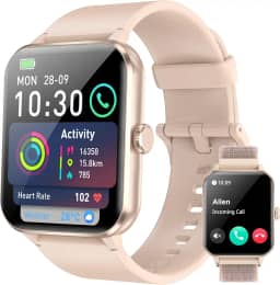 Smartwatch,Relógio Inteligente Tela Full Touch 1.85" para Mulheres,100+ Modos Esportivos,Chamadas Bluetooth, Assistente de Voz, Compatível com iOS/Android,Inclui 2 Pulseiras,Rosa