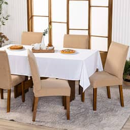 Kit com 6 Capas de Cadeira Lisa Ajustável com Elástico - Protetor Decoração Moderna Para Cozinha Jantar em Malha Gel Helanca (Bege)