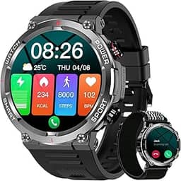 Smartwatch Militar Masculino,Relógio Inteligente com Chamadas,Tela HD de 1.39',2 Alças,100+ Modos Esportivos,Resistente à Água e Compatível com iOS e Android