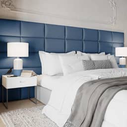 Kit Cabeceiras Estofada Modular Para Cama Solteiro Casal King ou Super King Painel Módulos Adesivos (Azul, Queen (180X40cm))