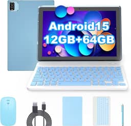Tablet Android 15 de 10 polegadas, tablets 2 em 1 com capa de teclado, mouse Stylus, 12 GB de RAM, 64 GB, 1 TB de expansão, processador quad-core, tablet PC, 5G WiFi6, BT5.0, 6000mAh, tela IPS de 1280