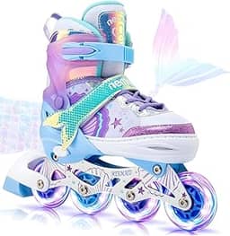 Patins Infantil Cano Alto, 8 Rodas Iluminadas com LED e 4 Tamanhos Ajustáveis, Patins Quad com Bolsa de Armazenamento, patins de fileira dupla para meninas