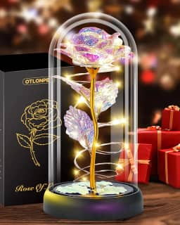 Otlonpe Presentes de aniversário para mulheres – Flores de rosa de vidro, rosa com luz de LED, tamanho 9 x 9 x 19 cm, presentes para mulheres, mãe, namorada, ela, esposa, irmã - Natal, Dia dos