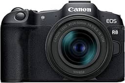 Canon Câmera EOS R8 Full-Frame Mirrorless com lente RF24-50 mm F4.5-6.3 IS STM, 24,2 MP, vídeo 4K, processador de imagem DIGIC X, detecção e rastreamento de assuntos, compacta, conexão com smartphone, criador de conteúdo