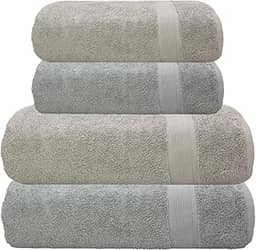 Kit Jogo Toalhas Banho e Rosto, 4 Peças, Ícone - Camesa, 100% Algodão Premium, Alta Absorção, Toque Extra Macio Luxo, 500 g/m² - ALTIHAUS (Bege/Cinza)