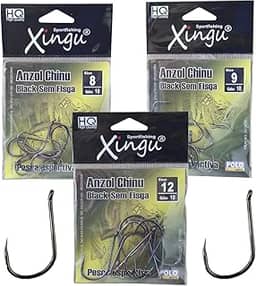 Kit Anzol sem Farpa Fisga Chinu Black Xingú Tamanho 8 9 12