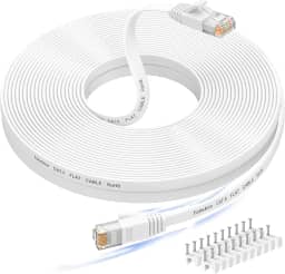 Folishine Cabo Ethernet de 15 metros, Cat 6e/Cat 6, alta velocidade, cabo LAN branco plano blindado para switch de rede Ethernet, PS4 e modem