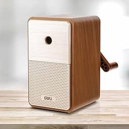 Deli Apontador de lápis manual – Manivela de mão automática com ponta ajustável para lápis de cor, crianças, estudantes, sala de aula, casa e escritório, marrom