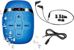 Sewobye Leitor de MP3 à prova d'água para natação, fones de ouvido à prova d'água com cabo curto, mp3 à prova d'água para natação debaixo d'água de 3 metros, recurso aleatório (azul)