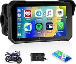 GOHHDL Tela Carplay Para Motocicleta, Carplay Portátil Sem Fio/Android Auto Para Motocicleta, Rádio Portátil Ips À Prova D'Água De 5 Polegadas Com Tela Gps Para Motocicleta Com Bluetooth, Porta Tf