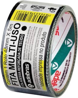 Adelbras Silver Tape Fita Adesiva Reforçada Multiuso de Tecido, Preto, 48 mm x 5 m