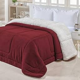 Cobedrom Casal Queen Sherpa Edredom Pele de Carneiro Cobertor Dupla Face (Vinho)