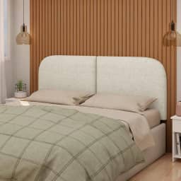 Cabeceira Estofada Orgânica para Cama Casal, 140 cm, Tecido Bouclé Bege, Montagem na Parede