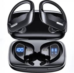 Hrich Fone de Ouvido Bluetooth, Fones de Ouvido Sem Fio Bluetooth 100H Play, Fones de Ouvido Traseiros à Prova d'água, com Microfone, Display LED, para Exercícios de Corrida Esportiva