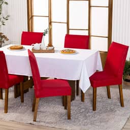 Kit com 6 Capas de Cadeira Lisa Ajustável com Elástico - Protetor Decoração Moderna Para Cozinha Jantar em Malha Gel Helanca (Vermelho)