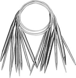 Aeelike Conjunto de agulhas circulares de tricô de aço inoxidável, 81 cm, pacote com 9 agulhas de tricô redondas com cabo, agulhas redondas longas e lisas de metal para presente para mãe avó
