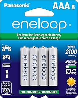 Eneloop Panasonic BK-4MCCA8BA AAA 2100 Ciclo Ni-MH Baterias Recarregáveis Pré-Carregadas, Pacote com 8 Baterias