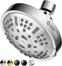 HOPOPRO Chuveiro de alta pressão atualizado com 9 configurações, marca recomendada pela NBC News Chuveiro fixo ajustável para banheiro Chuveiro multifuncional para baixo fluxo de água (cromado)