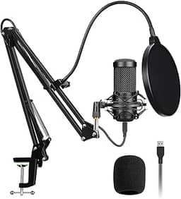 MEKOFO Microfone Condensador USB, Kit de Microfone de Metal Cardioide para Gravação, Podcasting, Home Studio, YouTube