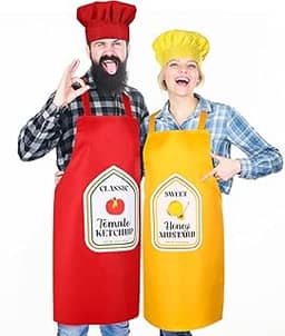 Shyyween Conjunto de 4 peças, chapéu de chef e avental para casais de Halloween, fantasia masculina e feminina para adultos