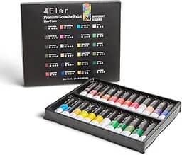 Elan Conjunto de tinta guache profissional, 24 tubos de tinta guache 11,3 g, mini conjunto de tinta para adultos, tinta guache para tela, conjunto de tinta profissional não tóxico, mini tintas,