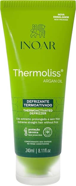 Inoar, Thermoliss, Bálsamo Defrizante Finalizador, Redução de Frizz e Efeito Liso Gradativo, Queratina Vegetal, Pró-Vitamina B5, Creatina e Óleo de Argan, Vegano – Para Cabelos Ondulados ou com Frizz, 240ml