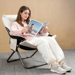 Poltrona Dobrável Reclinável 3 Posições – Leve 4,8 kg, Poltrona Papi,Compacta e Portátil para Praia, Camping, Cadeira do Papai,Estudo e Relaxar,Bege