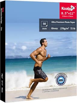 Papel fotográfico Koala Ultra Premium altamente brilhante 21,5 x 28,8 cm Pesado 32,7 kg para impressora jato de tinta, 50 folhas