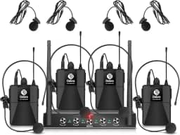 Sistema de microfone sem fio de 4 canais Debra Audio Pro UHF com microfone de lapela portátil sem fio, receptor de metal, ideal para festa de igreja de karaokê (com 4 bodypack (B))
