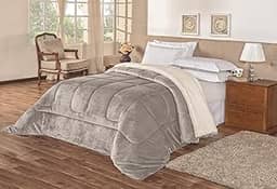 Coberdrom Sherpa Edredom Dupla Face Cobertor Manta Felpuda Liso Cama Casal Queen Cinza