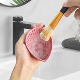 Tigela de lavar pincel de maquiagem, limpador de pincéis de maquiagem de silicone em forma de folha, ferramenta de lavagem portátil, limpador de pincéis cosméticos