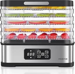 Máquina desidratadora de alimentos, desidratadores compactos Reemix para alimentos e carne secadora, frutas, legumes, secador elétrico desidratado com controle de temperatura, 5 bandejas livres de BPA