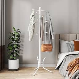Cabideiro de Chão Organizador para Roupas Casaco Bolsa Chapéu 12 Ganchos, Cabide para Hall de Entrada, para Pendurar Roupas, Chapéus, Bolsas e Guarda-Chuvas, Branco