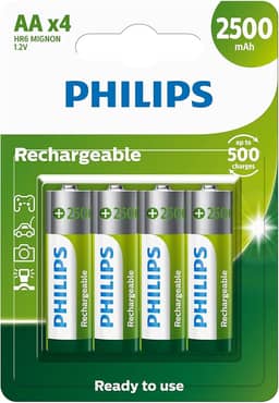 Pilha Philips recarregável AA 1.2V 2.500mAh com 4 unidades R6B4RTU25/59