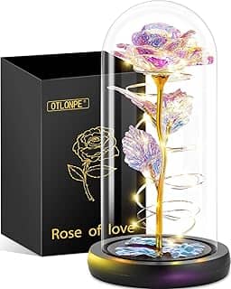 Otlonpe Flor rosa de vidro, presente feminino para Natal, Dia dos Namorados, Dia das Mães, Apreciação de professores, presente de aniversário para mulheres, mãe, esposa, namorada, avó, irmã