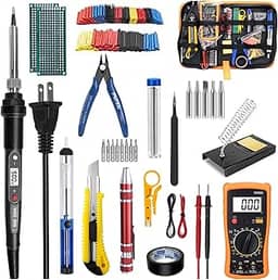 32 em 1 Kit de ferro de solda,Estação de solda 110V com Multímetro Digital,Ferramenta de Soldagem de Temperatura Ajustável de 60w,Ferro de Solda Profissional Completa para Reparo de Eletrônicos.