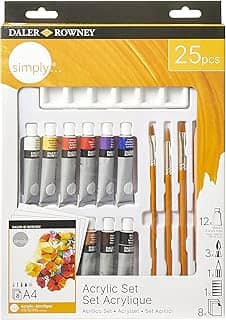 DALER ROWNEY Simply Acrilic Set, Kit Tinta Acrílica Para Iniciantes, 25 peças