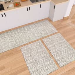 Tapete Kit de Cozinha Antiderrapante 3 Peças Mesclado Geométrico Conjunto Passadeira 1,30m x 45cm Capacho 65cm x 45cm Jogo Artesanal Cru Caramelo Preto (Riscato Caramelo)