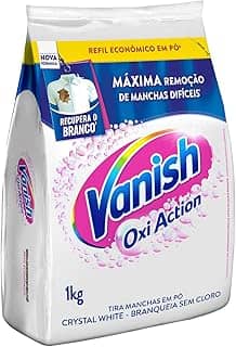 Vanish Oxi Action - Tira Manchas Em Pó, Crystal White, Refil Econômico para roupas brancas, 1 Kg