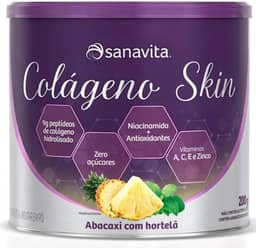 Colágeno Skin Para Pele Cabelos e Unhas - Colágeno Em Pó Hidrolisado Skin 200g - Sanavita (Abacaxi com Hortelã)