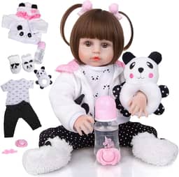 Brastoy Bebê Reborn Boneca Silicone Menina Panda (48cm Panda Menina Boneca)