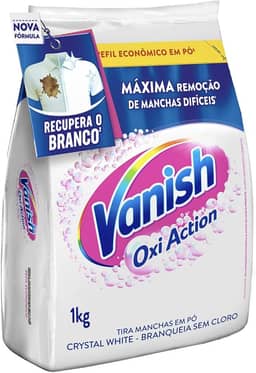 Vanish Oxi Action - Tira Manchas Em Pó, Crystal White, Refil Econômico para roupas brancas, 1 Kg
