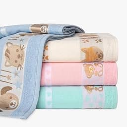 Textil Cardoso Kit 4 Toalhas De Banho Infantil Ponto Cruz Barras Com Desenhos Bordados 75x1.10m