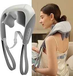 Evebless Massageador de Pescoço Shiatsu, Alívio da Dor nos Tecidos Profundos, Massagem 5D para Pescoço, Ombro e Costas, Massageador Elétrico com Calor, Sem Fio, Recarregável, Presente