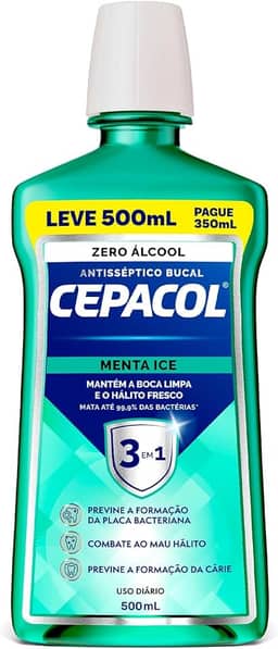 Cepacol - Enxaguante Bucal Menta Ice - Sem Álcool, Refrescante e Antisséptico - Proteção Prolongada - 500ml