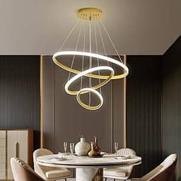 Luminária Pendente de 3 Anéis LED Moderna Regulável Com Controle Remoto - Lustre de Altura Ajustável 69 W para Sala de Estar e Quarto