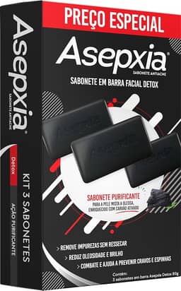 Kit Asepxia Sabonete Em Barra Facial Detox Com Carvão Ativado Antiacne Para Pele Oleosa, Limpeza Profunda E Controle Da Oleosidade, Purifica E Remove Cravos, 80g, 3-Pack