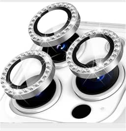 Kit 3 Película Lente Câmera Strass Brilho Compatível Com iphone 11 iphone 12 tela 6.1 Proteção Prateado